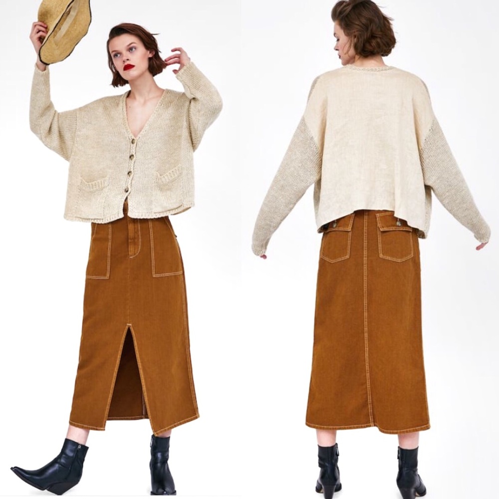 Zara Linen High Waist Patch Pocket Maxi Skirt - Picture 1 of 7